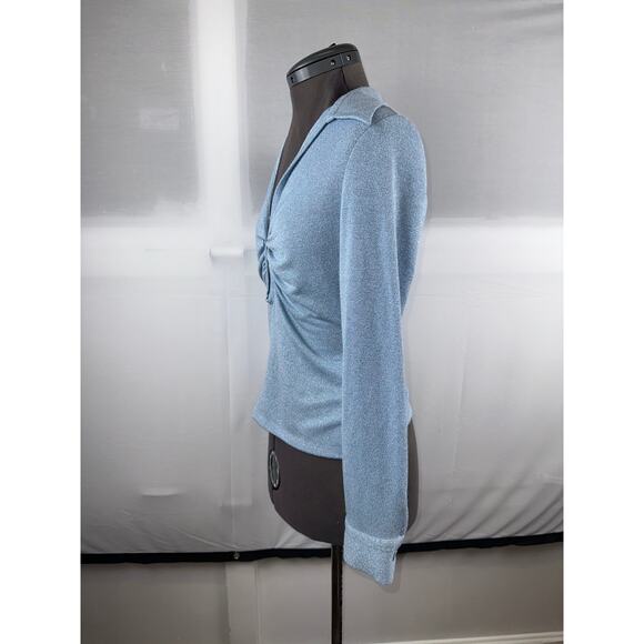 ZARA New Sparkle Ruched Cut-out Blouse/Top Light Blue Size S - Picture 3 of 7